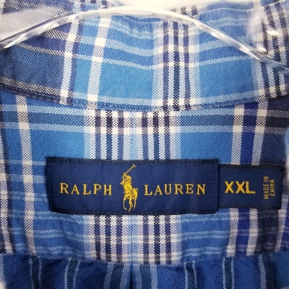Ralph Lauren Blue Plaid Short Sleeve Button Front Shirt, size XXL - Picture 3 of 9
